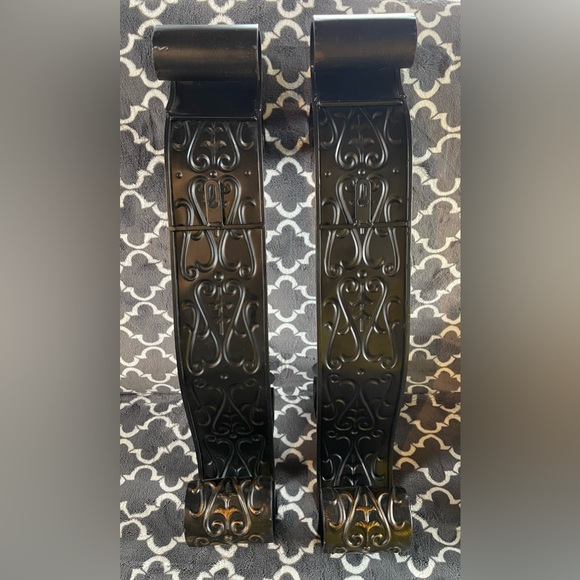 Pair Brown Bronze Fancy Scrolled Metal Hanging Wall Pillar Candle Sconce - Picture 3 of 4